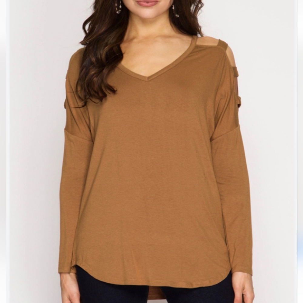 She + Sky Camel Ladder Sleeve Top